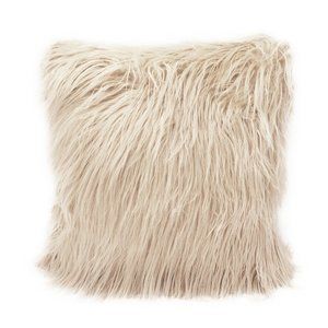 Beige City Scene Faux Fur 17" Filled Decorative Throw Pillow